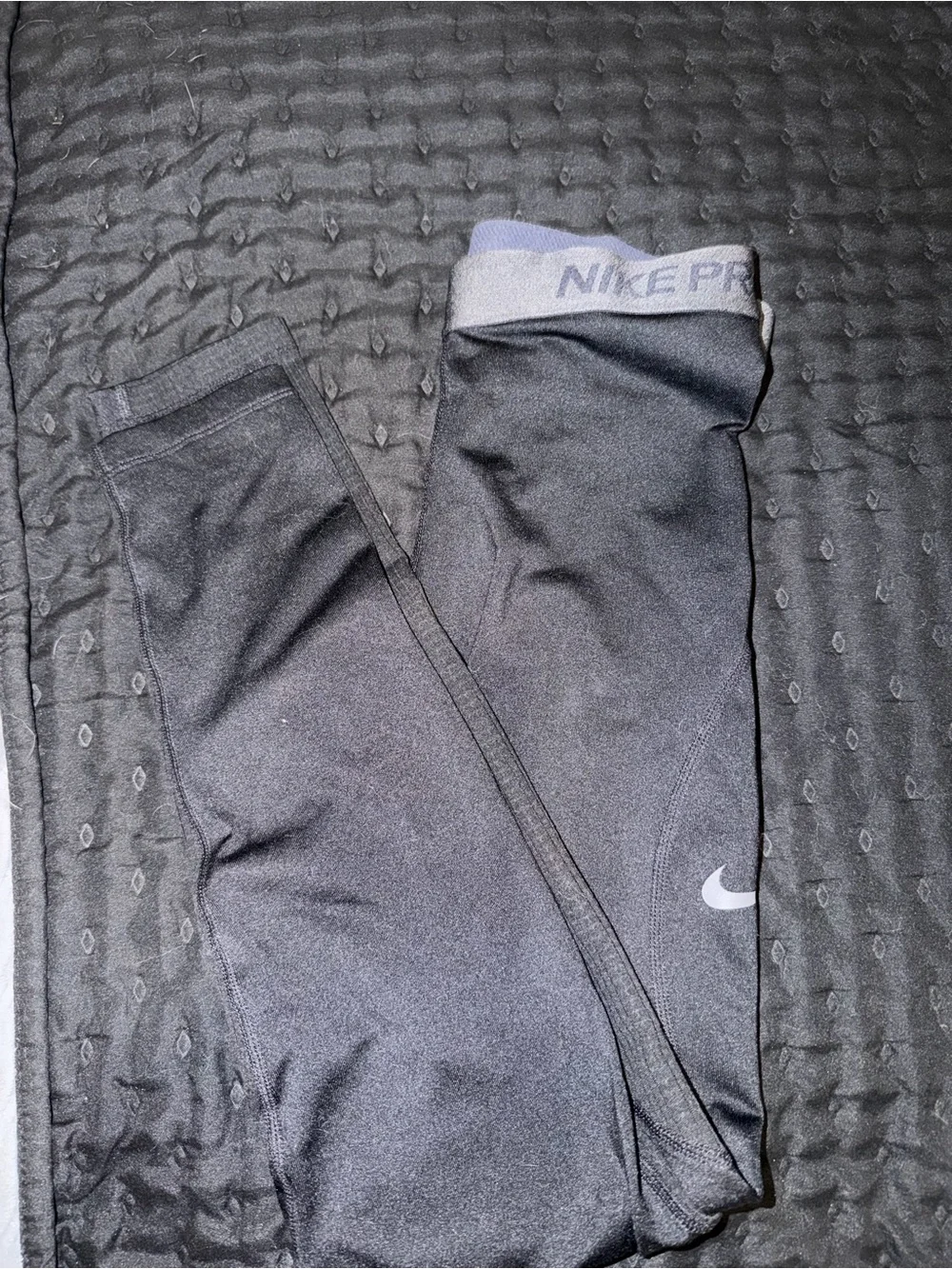 Nike Black Kids Compression Leggings with Gray Waistband